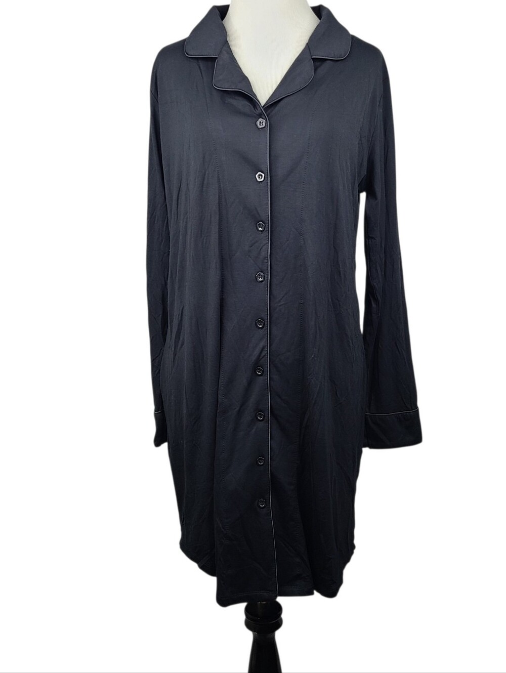 Faceplant Dreams Black Bamboo Long-Sleeve Button Front Nightshirt Women's Sz M
